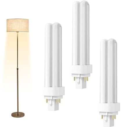 Xiansini 18W G24q - 2 4 Pin Compact Fluorescent Lamp, 3PCS Warm White 3000K 2U Double Turn Tube Energy Saving Light Bulbs AC 220-240V 4 Pin PLC 830 CFL Non-Dimmable for Bathroom, Corridor, Bedroom