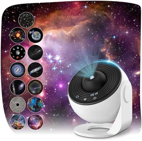 Galaxy Projector with 13 Film Discs, Planetarium Star Projector Light, 360° Rotating Starry Sky Nebula Lamp, Celestial Night Light for Adults & Kids Bedroom Décor, White