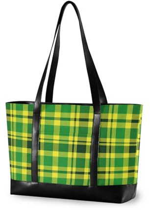 decor gift borsa da viaggio di classe per le donne con cerniera Navy Blue Tropical Palm Tree Coastal per la scuola con, Plaid tartan vintage verde nero oro