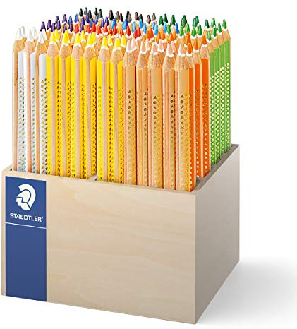STAEDTLER Buntstift Noris jumbo, erhöhte Bruchfestigkeit, Dreikantform, ABS-System, attraktive Sternchenprägung, kindgerecht nach EN71, Made in Germany, 112 Buntstifte im Display, 128 CA112