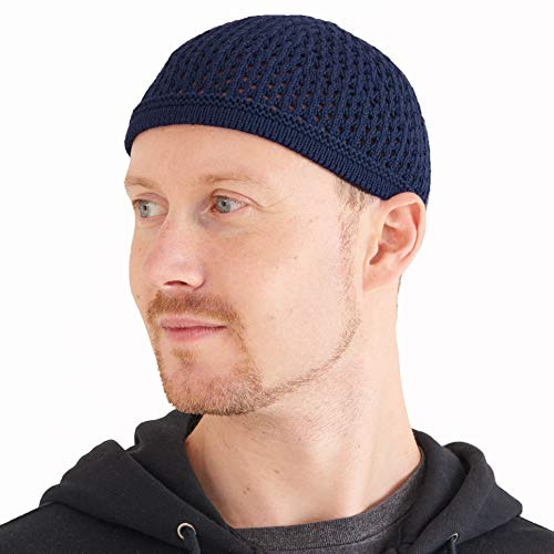CHARM Strick Baumwolle Schädel Mütze Kufi Islam Gebets Hut | Häkel Kappe, grobe Masche, Männer Schädelmütze, Skull Cap, Beanie Herren, Kopfbedeckungen Für jede Jahnreszeit