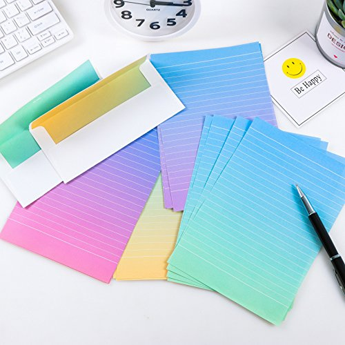 IMagicoo Stationery Paper and Envelope Set, 32 Stationery Paper for Writing Letters and 16 Matching Envelopes, Watercolor Writing Papers with Lines,4 Different Style(8.3x5.6)