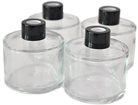 Ougual - Conjunto de 4 botellas cilíndricas de vidrio redondo difusor, botellas de aceites esenciales para fragancias caseras (150ML, Gorras de negras)