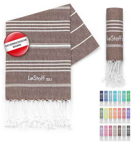LeStoff Hamamtuch Gästehandtuch, 100% Bio-Baumwolle, 50x100 cm, Braun | Handtuch für Bad, Gesicht, Sport, Reise, Camping – vorgewaschen, nachhaltig, leicht, kompakt, saugstark und schnelltrocknend