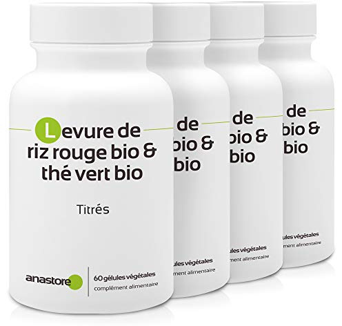 Tè verde e lievito di riso rosso bio * PACK 3+1 GRATIS * 179,7 mg / 240 capsule * Estratti organici titolati