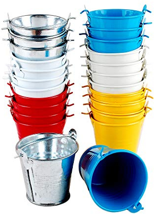 NWFashion 24PCS Mini 2 INCH Metal Tin Buckets Pails with Handles for Halloween Christmas Party Favor, Succulent Planting