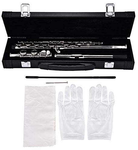 Querflöte aus Kupfer für Anfänger, 16 Schlüssel, geschlossenes Loch, C, Flöte, Musikinstrument mit Lederbox, für Anfänger, 63 x 5 cm