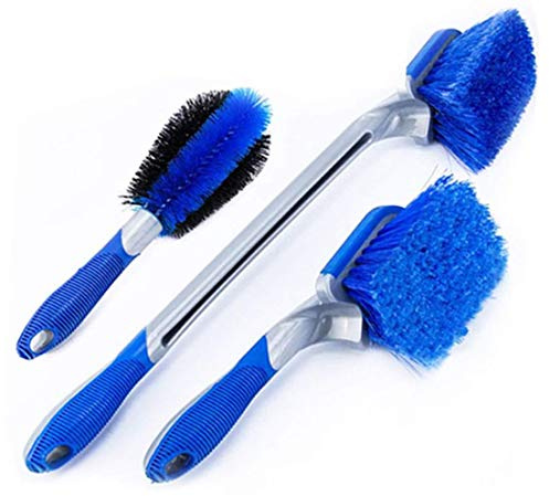 KJLM Cepillo de la Rueda del Coche, Cepillo de la Rueda de la aleación del Coche y Limpieza de la escobilla del neumático, Limpiador de Llantas para su Coche, Juego de 3 Piezas (Azul)