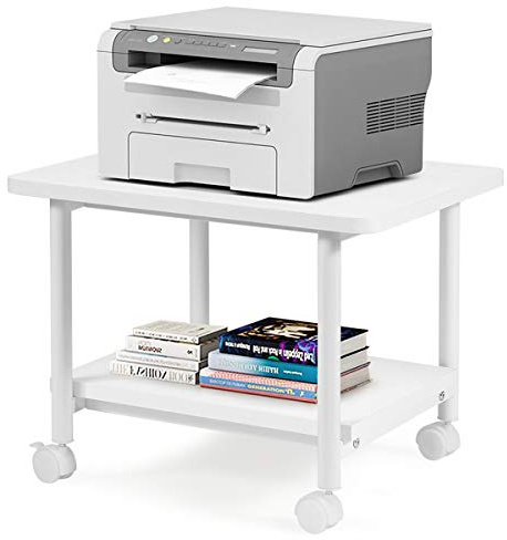 COSTWAY Soporte para Impresora con Rueda Giratoria 360⁰ Estante de 2 Niveles Almacenamiento Carro de Fotocopiadoras para Hogar Oficina (Blanco)