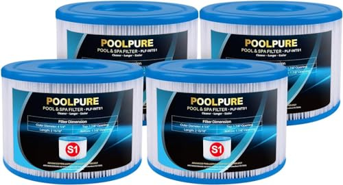 POOLPURE 4er-Pack Type S1 Whirlpool Filter, 29001E, Typ S1 PureSpa Filter | 11692 Spa-Filter Einfache Ersatz-Poolkartuschen für verschiedene PureSpa-Schwimmbadpumpen, 10,8 x 7,5 cm