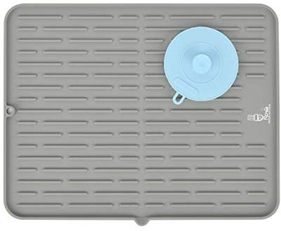 Super Kitchen Large Silicone Dish Drying Mat Draining Board Mat Drainer Mat with a Multifunctional Silicone Sponge Scrubber, Heat Resistant Trivet Countertop Protector(42×33cm, Grey)