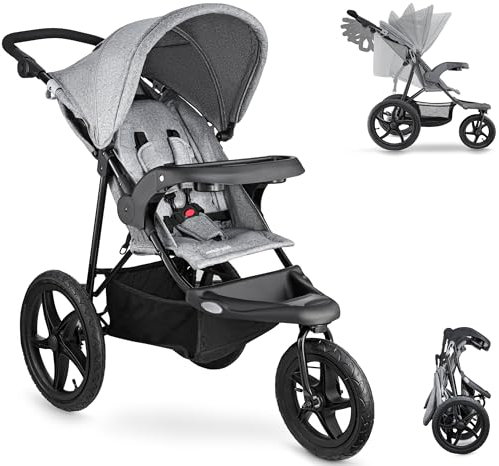 Moby-System Runner Mountain Dreirad-Kinderwagen mit Regenschutz, 5-Punkt-Gurt, Reflektoren - Kinderwagen Zubehör für Kinder bis 15 kg, Grau - Leicht Zusammenklappbar