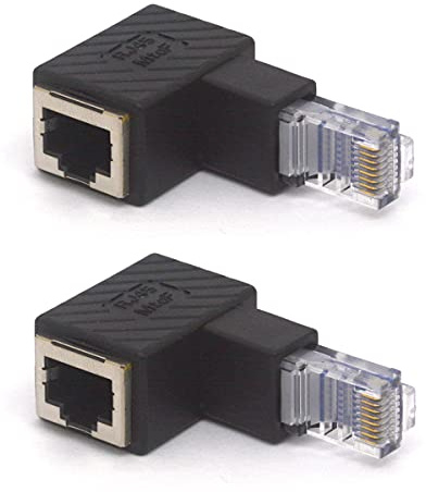 HTGuoji Abgewinkelter RJ45-Ethernet-Adapter, 90 Grad, RJ45, 8P8C, Stecker auf Buchse, Cat5e, Cat6, Netzwerk-Patch-Anschluss, 2 Stück (nach unten)