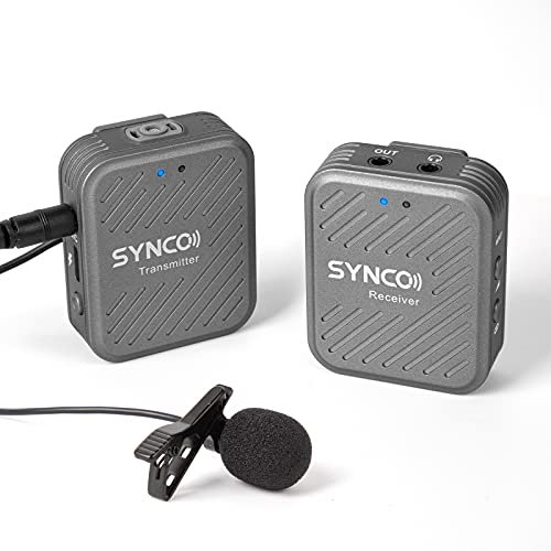 SYNCO Lavalier - Micrófono inalámbrico G1(A1), 2,4 GHz, Sistema de micrófono inalámbrico, hasta 70 m, Control de Audio, 1 transmisor, 1 Receptor para cámara, Smartphone, portátil, videocámara DSLR