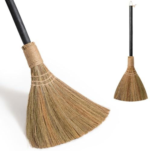 TTS For Home Natural Whisk Sweeping Black Handle Broom - Brooms for Wedding Jumping Ceremony Halloween DIY Decoration - Vietnamese Straw Soft Broom 12.2 Width, 28.35 Length
