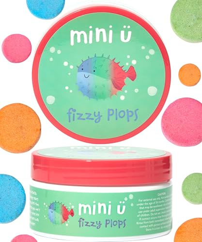 Mini U Vegan Bath Fizzers for Kids - 40 Tabs | Bath Bombs, Water Colour Changing Tablets, Kiwi, Mango, Strawberry, & Watermelon Scent