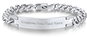 Bandmax personalisiert Schildarmband für Damen Herren 316L Edelstahl 9mm breit Panzerkette mit ID-Platte klassische 21cm Gliederarmband Freundschaft Modeschmuck für Geburtstag