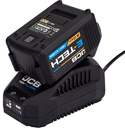 JCB 18V 5.0Ah Rechargeable Lithium-ION Battery & 2.4A Fast Charger - Compatible with the Full JCB Cordless 18V Range