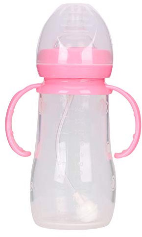 Biberon a calibro largo da 240 ml Bottiglie a flusso lento per neonati Biberon per allattamento al seno trasparente anti-soffoco Borraccia estiva per bambini con manico in paglia