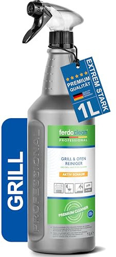ferdoclean Grillreiniger Gasgrill 1L Fettlöser | Rauchharzentferner für Grill Grillrost reiniger & Backofenreiniger mit Aktiv Schaum Backofenreiniger | Gasgrill BBQ Kraftreiniger Ofenreiniger