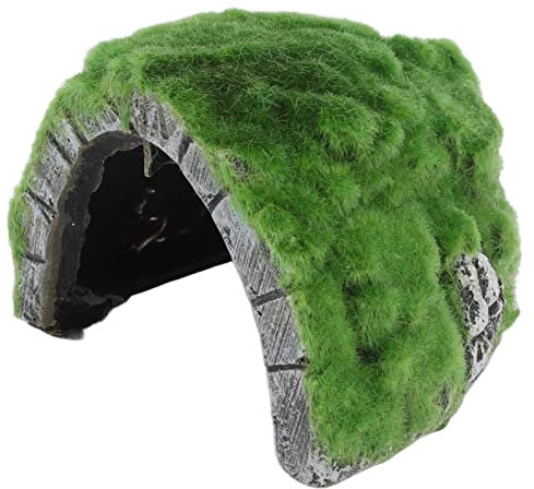 Reptile Hideout Cave, Fake Slope Habitat with Green Grass for Reptiles, Amphibians, and Small Animals