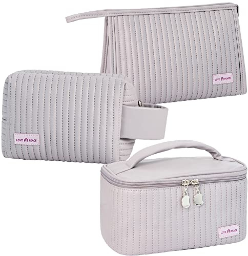 Linpr Lot de 3 Trousse Maquillage pour Femme en Cuir PU | Grande Trousse de Toilette Voyage pour Fille, Portable Sac pour Cosmétiques, Pochette de Maquillage pour Femmes et Filles