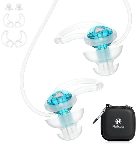 Naiicute Ohrstöpsel Schwimmen Erwachsene, Gehörschutz für Duschen, Surfen und Wassersportarten - Ohrenschutz vor Wasser - Ohrenstöpsel Wasserdicht Wiederverwendbare Silikon Swimming Earplugs (Blau)