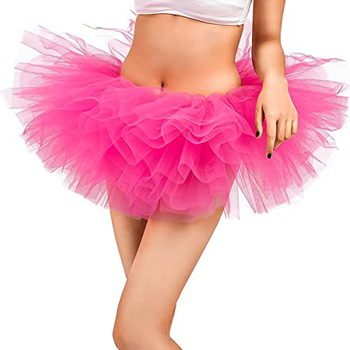 Rose Jupes de tutu pour femmes, 5 couches de ballet adultes en couches pour fête du soir, jupe moelleuse tulle élastique classique pour la danse, mariage, événement, habillage d'Halloween