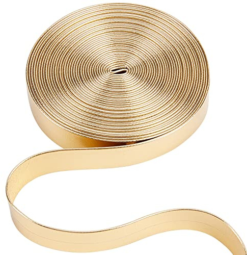 GORGECRAFT 5.5Yds Flaches Glänzendes Lederband In Metallic-Gold 15mm breite Glänzende Pu-Lederstreifen Leder-Spitzenabstreifer Perlenschnur Band Basteln Doppelseitiges Lederzubehör Kunstschnur