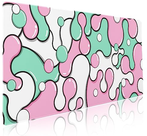 aportt Pink Green Mouse Pad Anime Cool Geometric Japanese Extended Desk Mat 90X40 CM Non-Slip Rubber Base Stitched Edge Large XXL Mousepad for Gaming Laptop Computer Desktop 35.4×15.7 Inch