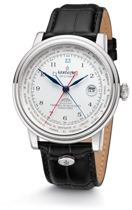 Kronsegler Fernando de Magallanes Herrenuhr Stahl - weiß | Automatikuhr mit Traveller GMT | mit Saphirglas