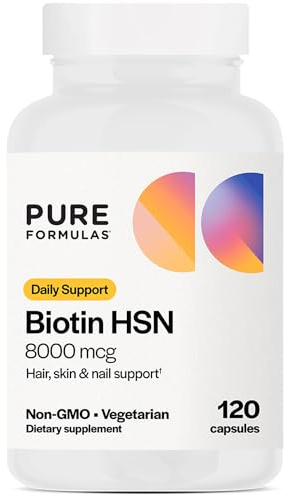 PureFormulas Biotin 8000 mcg Hair Skin Nails Biotin Supplement Biotina, Biotin Hair Growth Vitamins B7 Supplement for Women & Men 120 Capsules