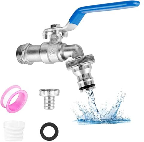 Garten Wasserhahn,1/2 Zoll,aus Messing rost-und frostsicher, mit 2 * Gratis Schlauchanschlüsse,1x Rollendichtband,Absperrhahn Tropffrei, Wasserhahn Aussen Messing für Garten
