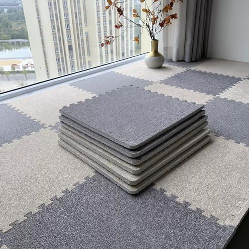 Schlafzimmer Weich Komfortabel Schallschutz Teppiche, Flauschige Waschbar Krabbelmatte, Dick Wohnzimmer Ineinandergreifende Teppiche, Zuschnitt Möglich,12 Stück (1 Stück 30*30cm),Einfach Zu Säubern. (