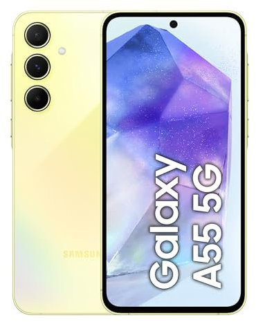Samsung Galaxy A55 5G Smartphone, Android-Handy ohne Vertrag, 128 GB - 8 GB RAM, 2 Tage Akkulaufzeit, 50-MP-Kamera, Awesome Lemon, 2,5 Jahre Herstellergarantie