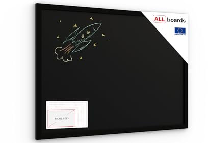 ALLboards Schwarze Kreidetafel 70x50cm mit ECO-Holzrahmen, Schreibtafel, Kreide, Wandmontage, Gastronomie-Tafel, Schwarz
