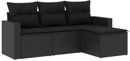 vidaXL 4-TLG. Garten-Sofagarnitur mit Kissen Schwarz Poly Rattan
