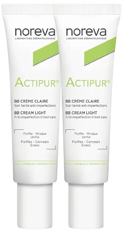 Noreva Exfoliac BB-Creme, getönte Pflegecreme gegen Unreinheiten, korrigiert & entfernt Unreinheiten, Öl-Regulator, heller Tönung, zu Akne neigende Haut, hergestellt in Frankreich, 2 x 30 ml
