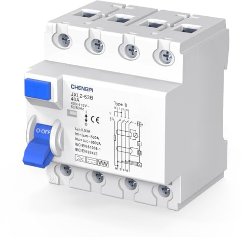 CHENGPI Disjoncteur Différentiel, Interrupteur Différentiel Type B, 40A, 30mA, 4P
