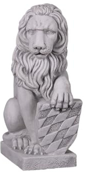 gartendekoparadies.de Statuen Löwe mit Schild Links, Steinfigur, H. 40 cm, 15 kg, Grau, frostsicher aus Steinguss für Außenbereich (Löwe Links)