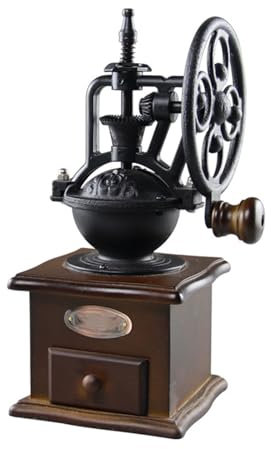FfiMe Moulin à café Manuel, Moulin à Grains de café en Bois, Moulin à café Manuel, Moulin à café Antique avec manivelle en Fonte pour préparer du café en Maille, avec réglages de mouture et loquet