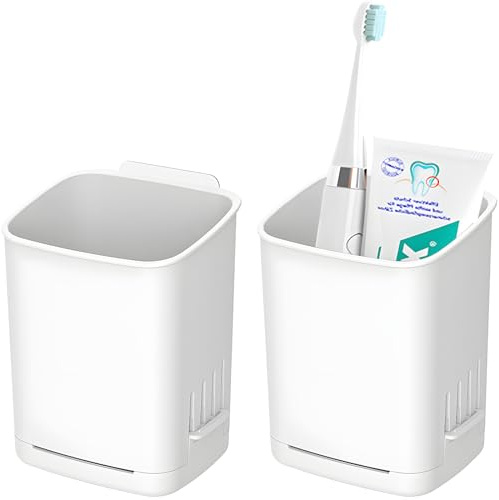 2-pack väggmonterade tandborsthållare, självhäftande badrums-tandborste vägghållare för elektrisk tandborste, tandkräm, rakhyvel, duschartikel (vit)