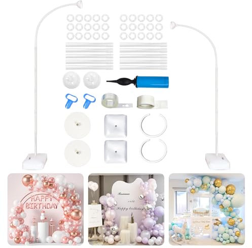 Adjustable Balloon Arch Frame with Base, Bendable Arch Kit with Stand for Birthday, Wedding, Baby Shower Party (White)