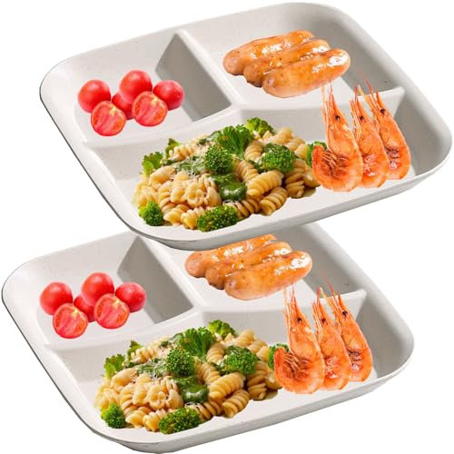 2 Pezzi Set Piatti Piani Divisi, Piatto Piano in Plastica con 3 Scomparti Piatti per Cena Riutilizzabili, Piatti per Bambini Adultes, Piatto Dieta, Adatti al Microonde e Alla Lavastoviglie