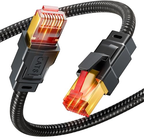 Nixsto Cable Ethernet Cat 8, Câble Lan 1M 2M 3M 5M 10M 15M 20M, Câble Réseau 40Gbps 2000Mhz Haute Vitesse, RJ45 Gigabit Nylon Tressé Câble internet Patch pour Routeur,Modem,PC,PS4/5,Serveur(1 Mètre)