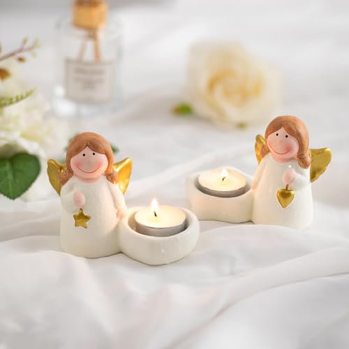 Weihnachtsengel Schutzengel Figuren Engel Deko: Romadedi Weihnachten Kerzenständer Little Angel Figur Für Teelichter Porzellan Kleine Engelfiguren Für Adventskranz Christliche Geschenk Weihnachtsdeko