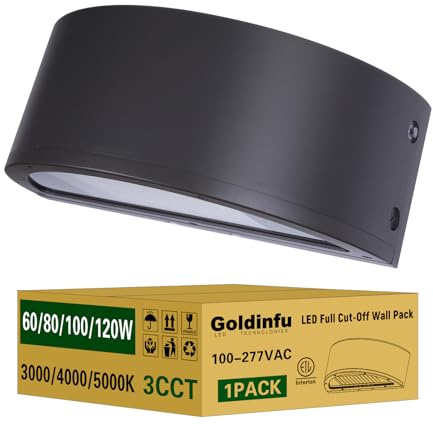 Goldinfu 120W Full Cutoff LED Wall Pack Light, 3000/4000/5000K 3CCT, 60/80/100/120W Selectable, Commercial Security Lighting Outdoor LED Wall Lights for Building Parking Warehouse,100-277V,ETL Listed