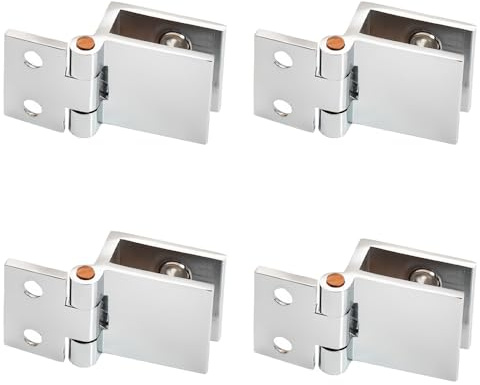 Shower Door Hinges 0 Degree, Adjustable Glass Clamp for 5-8mm | Solid Pin | Anti-Slip | Heavy-Duty Hardware | 4 Pcs Zinc Alloy Glass Door Double-Sided Cabinet & Display Case Hinges