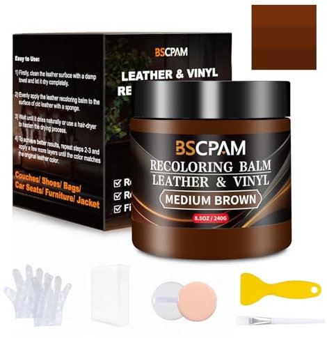 Riparazione Pelle Kit,Marrone Medio Tintura Pelle,Ripara Pelle Divano per Graffi/Macchie,Rinnova Volante in Pelle,Sedili Auto,Divano,Sofa,Giacca,Scarpe,Sella Riparare Sbiaditure,Crepe,Graffi Sul Cuo