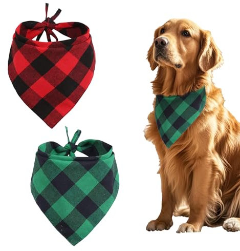 Vxcbad 2 Stück Hundehalstuch Halstuch Hund Hundehalstuch Personalisiert Baumwoll-Dreiecktücher für Haustiere, Kariert Rot und Grün, 45 x 45 x 64 cm